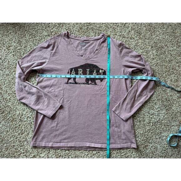 ARIAT V Neck; long sleeve T shirt; Chest log, Mauve Pink, size women's LG - Picture 3 of 10
